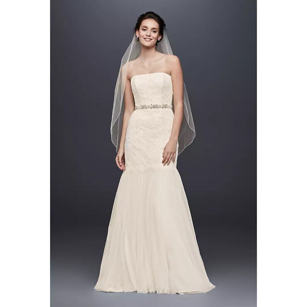 New Galina Strapless Ivory Elegant Trumpet Wedding Dress Sz 4 Fitted Lace Body